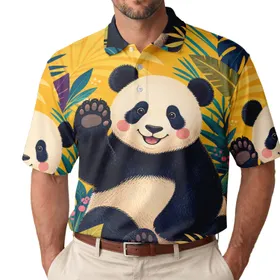 Waving Panda Tropical Jungle Art For Colorful Summer Outings And Casual Animal Lovers Men's Polo Shirt