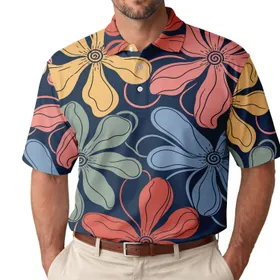 Abstract Floral Navy Garden For Beach Dates, Resort Trips And Casual Weekend Wear Men's Polo Shirt