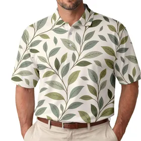 Green Botanical Vine And Leaf Garden Resort Style For Casual Summer Weekend Outfits Men Men's Polo Shirt