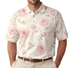 Romantic Blush Garden Rose Florals For Spring Brunch, Tea Parties And Everyday Wear Men's Polo Shirt