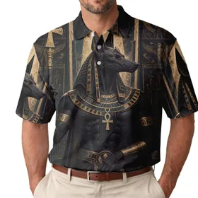 Ancient Dark Anubis Egyptian God With Ankh For Gothic Streetwear Mythology Fans Men's Polo Shirt