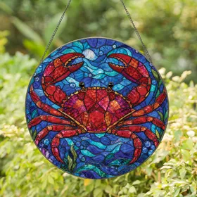 Leaded Stained Glass Ocean Crab Coastal Window Decor for Beach House Gift Giving Stained Glass Suncatcher