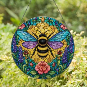 Stained Glass Bumblebee Garden Window Accent For Spring Decor And Bee Lovers Stained Glass Suncatcher