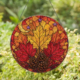Stained Glass Maple Leaves And Pinecones For Warm Autumn Window Decor And Housewarming Gifts Stained Glass Suncatcher