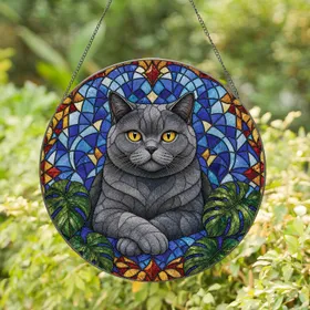 British Shorthair Cat Stained Glass Window Decor for Cat Lovers Housewarming Gifts Stained Glass Suncatcher