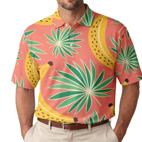 Golden Banana And Palm Leaf Tropical Vacation Style For Men, Women And Beach Lovers Men's Polo Shirt