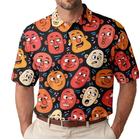 Abstract Cartoon Faces for Beach Vacations, Festivals and Bold Casual Men's Style Men's Polo Shirt