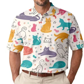 Colorful Cat Parade Motif for Casual Weekend Style, Cat Lovers, and Everyday Outings Men's Polo Shirt