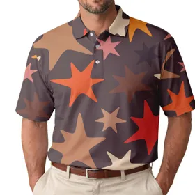 Seventies Retro Burst Stars For Festivals, Weekend Style And Everyday Casual Wear Men's Polo Shirt