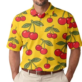 Retro Red Cherry Scatter For Summer Beach Trips, Date Nights And Casual Men's Style Men's Polo Shirt