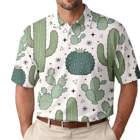 Green Cactus And Agave Desert Motif For Beach Vacations And Casual Summer Outings Men's Polo Shirt