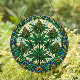 Cannabis Plant Stained Glass Mosaic Window Decor for Botanical Home and Garden Lovers Stained Glass Suncatcher