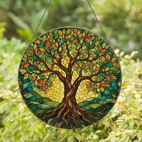 Autumn Tree Stained Glass Window Hanging Decor for Nature Lovers and Cozy Home Spaces Stained Glass Suncatcher