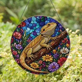 Colorful Bearded Dragon Stained Glass Garden Window Decor for Reptile Lover Gifts Stained Glass Suncatcher