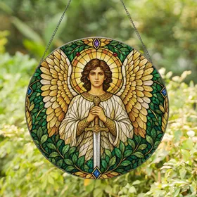 Guardian Angel Stained Glass Window Decor for Church, Home Prayer, and Religious Gifts Stained Glass Suncatcher