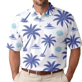 Navy Coconut Palms And Aqua Shells For Coastal Resort Getaways, Beach Travel, And Men Men's Polo Shirt