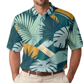 Teal Tropical Palm Fronds And Abstract Leaves For Resort Travel And Beach Getaways Men's Polo Shirt