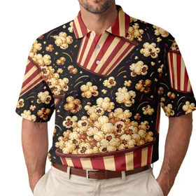Vintage Popcorn Tubs And Popped Kernels For Movie Nights, Film Fans, And Casual Days Men's Polo Shirt