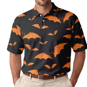 Orange Bat Halloween Gothic Night Festival Casual Wear For Spooky Season Lovers Fans Men's Polo Shirt