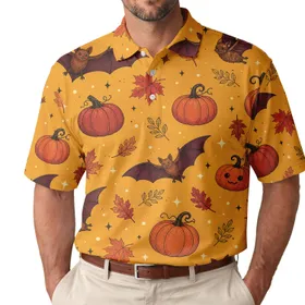 Flying Bats And Pumpkin Motifs for Halloween Parties and Cozy Autumn Nights for Men Men's Polo Shirt