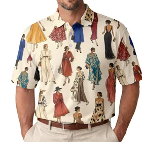 Fashion Women Watercolor Runway Figures for Resort Travel, Brunch and Artful Wardrobes Men's Polo Shirt