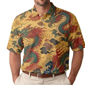 East Asian Red Dragon And Cloud Motif For Lunar New Year Festivals And Streetwear Men's Polo Shirt