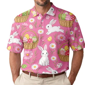 Easter Bunny Egg Basket Floral All-Over for Spring Parties and Casual Men's Wear Men's Polo Shirt