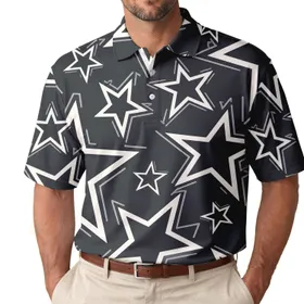 Monochrome Outline Star Motif for Streetwear Training And Everyday Style for Men Men's Polo Shirt