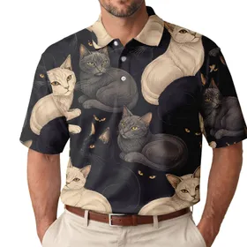 Elegant Black Ivory Cats With Amber Eyes For Refined Everyday Style Men's Polo Shirt