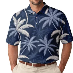 Midnight Navy Palm Silhouettes For Coastal Resort Travel And Tropical Night Getaways Men's Polo Shirt