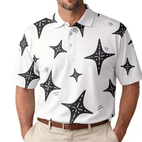 Black Four Point Star Motif for Streetwear Festival Looks and Everyday Casual Style Men's Polo Shirt