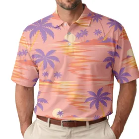 Tropical Palm Sunset Island Water Reflections For Beach Resort Getaways Men's Polo Shirt