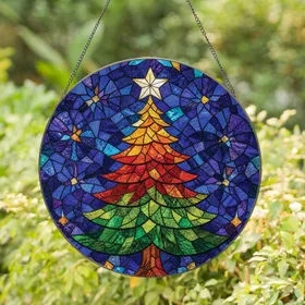 Colorful Stained Glass Christmas Tree Window Hanging Decor For Festive Holiday Homes Stained Glass Suncatcher