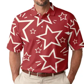 White Outline Stars On Crimson Red For Casual Summer Outfits And Travel Men's Polo Shirt