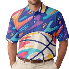 Colorful Abstract Basketball For Men's Summer Streetwear, Beach Days And Casual Outings Men's Polo Shirt