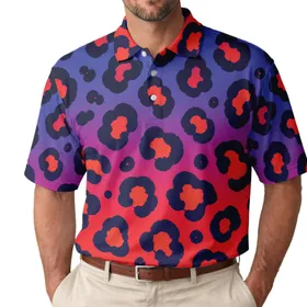 Blue Red Leopard Spots Casual Resort Wear For Men Men's Polo Shirt