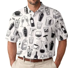 Coffee Beer Wine And Cocktail Icons For Cafe Nights, Tastings And Casual Weekend Wear Men's Polo Shirt