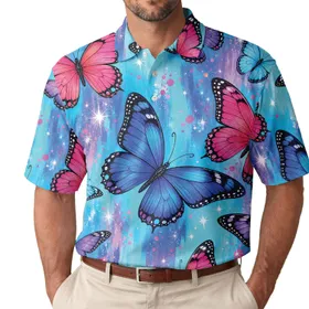 Vibrant Neon Butterfly Garden For Beach Vacations, Resort Days And Summer Parties Men's Polo Shirt