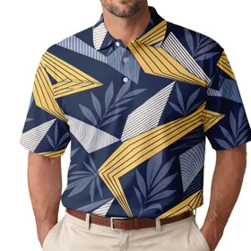 Navy Tropical Geometric Ribbons For Resort Golf And Vacation Wear Men's Polo Shirt