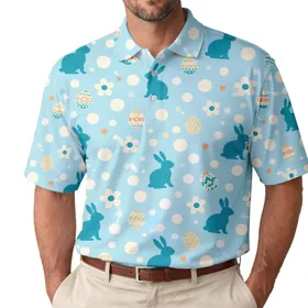 Blue Easter Bunny And Egg Motifs For Fun Spring Dates, Brunches, And Everyday Wear Men's Polo Shirt