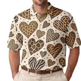 Safari Animal Heart Motifs For Resort Vacations, Date Nights And Boutique Wear Men's Polo Shirt