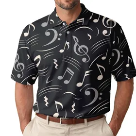 Elegant Silver Music Notes And Treble Clefs For Jazz Nights, Concerts And Music Lovers Men's Polo Shirt