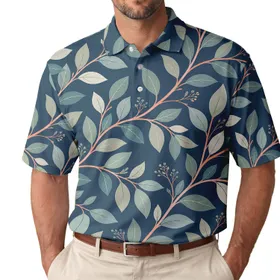 Coral Vine And Sage Leaf Botanical Motif For Autumn Travel, Resort, And Casual Wear Men's Polo Shirt