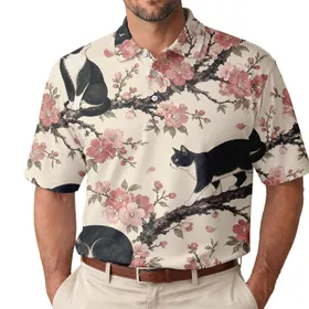 Tuxedo Cats And Cherry Blossoms For Spring Dates, Garden Parties And Cat Lovers Everywhere Men's Polo Shirt