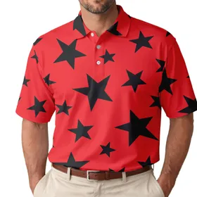 Red And Black Five Point Stars For Bold Streetwear Style And Everyday Casual Outfits Men's Polo Shirt