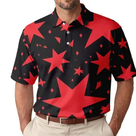 Bold Red Six-Point Stars for Nightlife Dates, Beach Parties, and Summer Style for Men Men's Polo Shirt