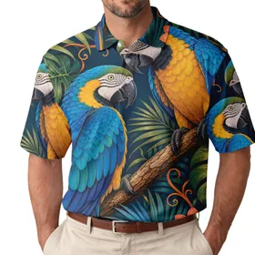 Blue And Gold Macaw Tropical Jungle Birds For Beach Vacation And Resort Wear Men's Polo Shirt