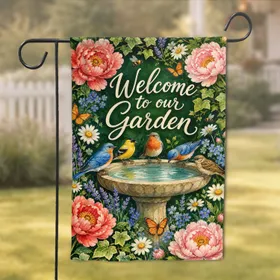 Watercolor Birdbath Welcome Porch Decor For Spring Patio And Home Year-Round Spaces Garden Flag