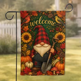 Autumn Gnome Welcome Porch Decor With Buffalo Plaid Hat And Harvest Accents For Home Garden Flag
