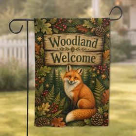 Rustic Woodland Fox Welcome Porch Accent for Cabin Entry, Cottage, and Home Doorway Garden Flag